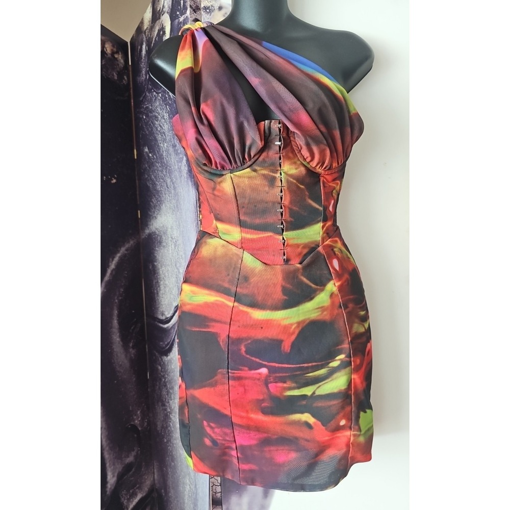 HOUSE OF CB Printed Colorful Cutout Corset Bustier Mini Dress Size‎ S